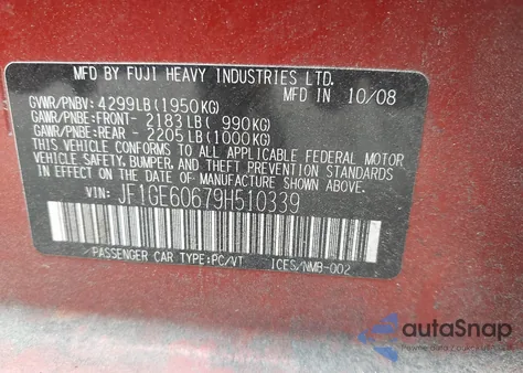2009 Subaru Impreza 2.5I from USA, damaged, VIN JF1GE60679H510339